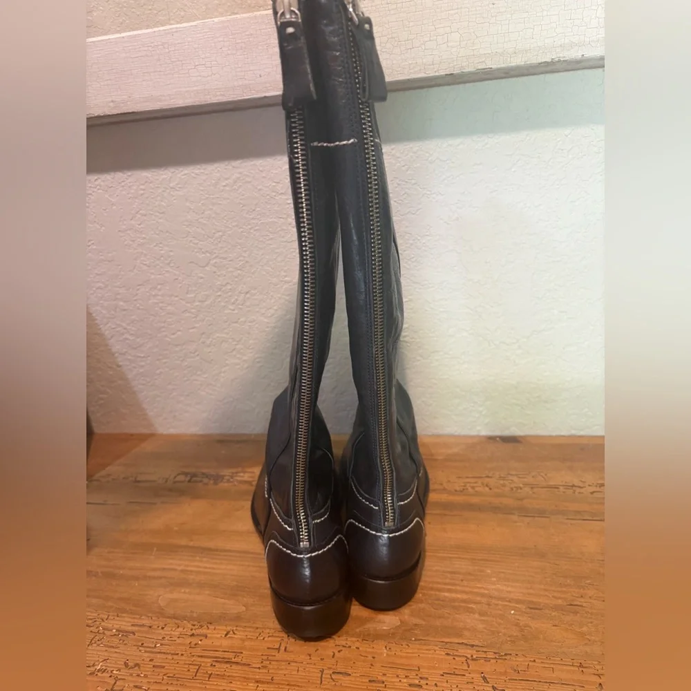 Boden 100% Leather Tall Riding Boots Western Contrast Stitching